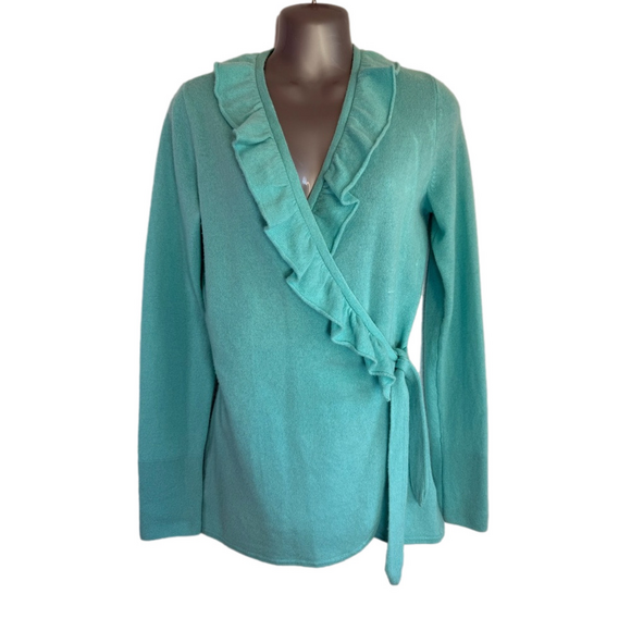 Lilly Pulitzer Light Blue Ruffle Full Wrap Cashmere Long Sleeve Sweater SKU0395 - Picture 12 of 12